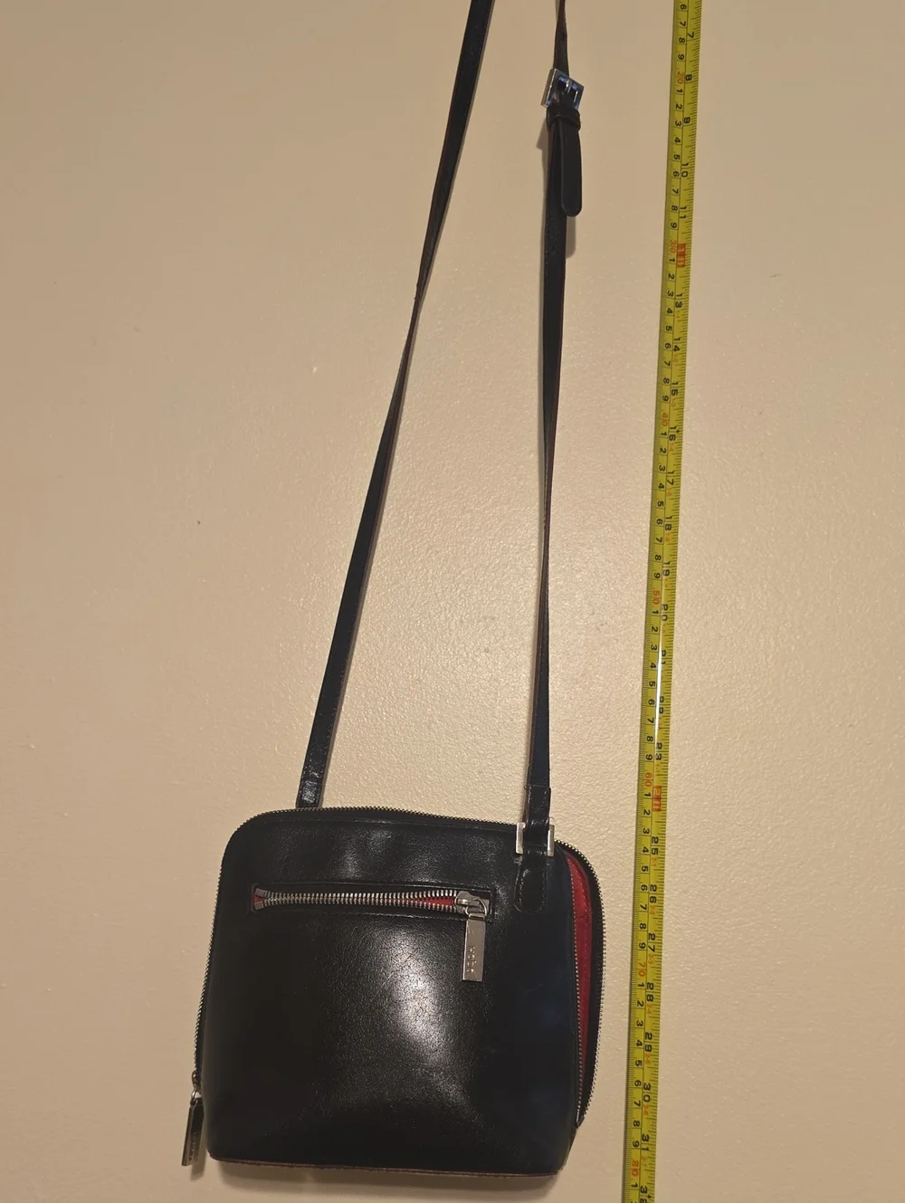 Hobo Black Leather Crossbody Bag with Red Lining